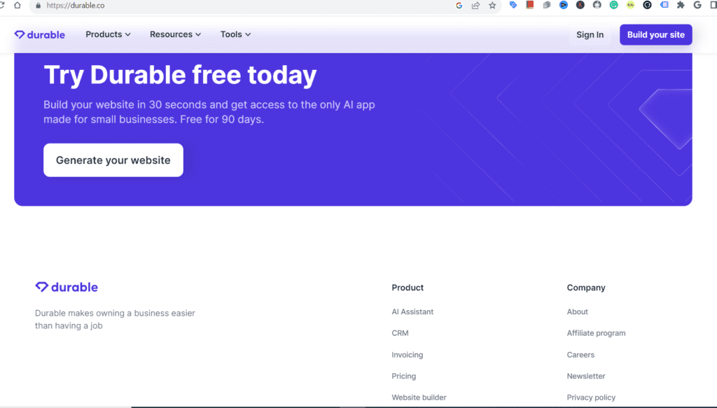 Durable AI website builder 90-days free trial

