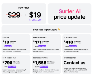 Surfer SEO Free trial and new pricing model